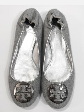 Tory Burch Reva Gray Silver Wool Ballet Flats Shoes 11M